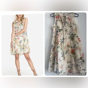 Johhny Was Sage Caprice Lace Up Silk Blend Eyelet Mini Dress Size XS